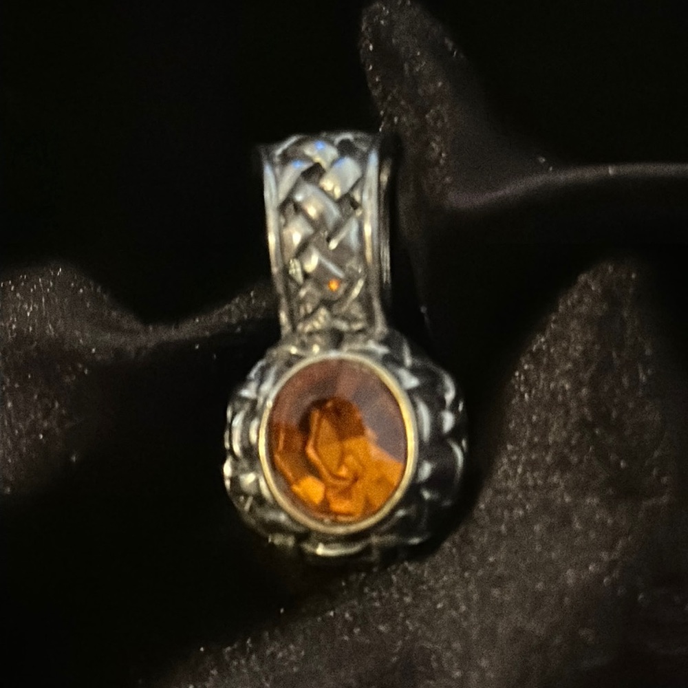 JC Faux Topaz Silver tone Basket weave Slide